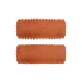 Pair of burnt orange rectangular hair clips with scalloped edges and linen texture - Regular Fabric Style (31)