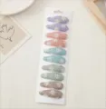 10-piece floral embroidered fabric BB hair clip set in assorted pastel colors - Style FJ2840-10C / 10 Pieces/Pack