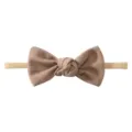 Soft brown linen bow headband for baby toddlers, cute and elastic hair accessory gift - Light Brown