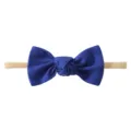 Soft solid blue fabric bow headband for infants and toddlers with beige elastic band - Dark Blue