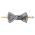 Soft grey nylon baby headband with hand-tied fabric bow for infants and toddlers - Dark Gray