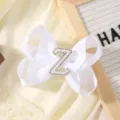 Λευκό κλιπ μαλλιών με φιόγκο από κορδέλα grosgrain και γράμμα Z από στρας και πέρλες - Γράμμα Z / Λευκό