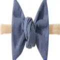 Soft baby bow headband in denim blue fabric for toddlers and infants hair accessory - Grey Blue