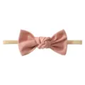 Soft dusty pink fabric bow headband with cream elastic band for infants and toddlers - Pink Purple