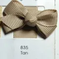 Tan colored grosgrain ribbon bow hair clip for kids hair accessories on card display - Tan (835)