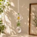 Elegante acchiappasole a fiore di cristallo con sfera arcobaleno sfaccettata al sole - Oro