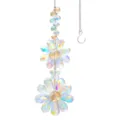Detailed macro view of an iridescent crystal flower suncatcher with rainbow maker facets - Double Flower AB Style