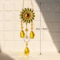 Yellow crystal sunflower suncatcher ornament showing total length of 18.5 inches - Sunflower Style (Sunflower Pendant) / 47cm Pack