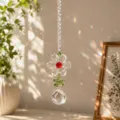 Acchiappasole a forma di fiore in cristallo con pendente arcobaleno decorativo - Rosso