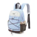 Mini outdoor travel backpack for women in light blue and white with brown bungee cords - Blue