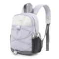 Detailed view of light purple small outdoor hiking backpack with color-blocking design - Purple