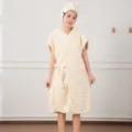 Coral fleece wearable bath towel bathrobe set with hairband, soft, absorbent, quick-drying. - Bubble Fleece Bathrobes (One Size) / White