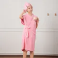 Pink pineapple grid wearable bath towel and dry hair cap set for women absorbent quick-drying - Robes / Pink