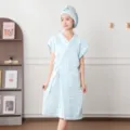 Light blue coral fleece bathrobe and quick drying sleepwear set for women comfortable home wear - Bubble Fleece Bathrobes (One Size) / Light Blue