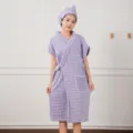 Purple coral fleece wearable bath towel and hair cap set, soft absorbent home bathrobe. - Bubble Fleece Bathrobes (One Size) / Taro Purple