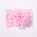 Fascia per neonati in nylon rosa confetto con un grande fiore in tessuto a strati applicato. - Rosa