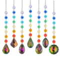 Detailed view of 7 iridescent crystal suncatchers with rainbow octagonal beads decorations - Silver Plated Set