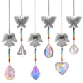Dettaglio di acchiappasole a farfalla e angelo con perle arcobaleno e prismi di cristallo - Set da 6 Pezzi