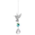 Silver hummingbird crystal suncatcher with colorful beads and clear prismatic pendant drop - Blue