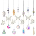 Set of diverse crystal suncatchers with butterfly motifs and iridescent prisms - Set of 7 (Butterfly & Dragonfly Style)