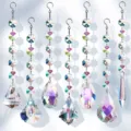 Set of 7 hanging crystal suncatchers featuring rainbow octagonal beads and prisms - AB Octagonal Bead Set