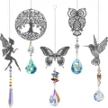 Variety set of crystal suncatchers with butterfly, owl, and tree of life silhouettes - Mixed Styles (Set of 5) / Five-Piece Set
