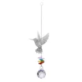 Exquisite hummingbird suncatcher with vibrant rainbow crystals and faceted glass ball pendant - Rainbow