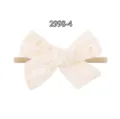 Beige geborduurde stoffen strik hoofdband met zachte elastische nylon band voor baby's - Beige Opengewerkt (2998-4)