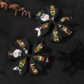 Halloween grosgrain ribbon hair bows with ghost pattern and Happy Halloween text. - Black Happy Halloween Style (2A-9) / Black