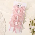Juego de 4 lazos para el pelo rosa con diseño de cuadros y tela transparente para niñas - Juego de 4 / Rosa Cuadros y Malla
