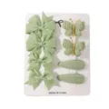 8pcs green hair clip set for girls with knit butterfly and ribbon bow designs. - Bowknot Crochet Style (8E) / 8-Piece Set / Light Green