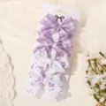 Precioso set de accesorios para el pelo infantil con lazos de tela a cuadros y flores - Juego de 4 / Púrpura Cuadros y Floral