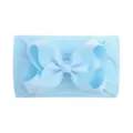 Soft baby blue nylon headband with large grosgrain ribbon bow for infants - Light Ice Blue