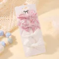 Set of 4 fabric bow hair clips with pink floral and white lace patterns for girls - Set of 4 / Pink Floral and Lace