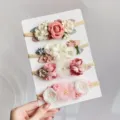 Handmade floral baby headband set featuring four delicate fabric flower styles for photography - 4-Piece Set / 4c