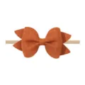Diadema para bebé con lazo de lino naranja y una suave banda de nailon beige elástica - Lazo de 8.5cm / Rojo Anaranjado