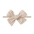 Elastische baby meisjes hoofdband met grote geruite strik en delicaat bloemmotief - Daisy Gingham (2998-11)