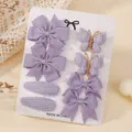 Purple kids hair clip set with grosgrain ribbon bows and knitted butterflies - Purple