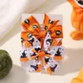 Two-piece Halloween grosgrain ribbon bow hair clip set with spider and pumpkin patterns - Orange Spider Pumpkin Style (2D) / 2 Pcs/Set / Orange