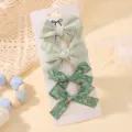 Set of 4 green gingham and floral bow hair clips for kids presented on display card - Set of 4 / Light Green Plaid and Dark Green Floral