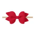 Diadema con lazo rojo para bebés con una banda elástica fina de nailon beige claro. - Lazo de 8.5cm / Rojo Brillante