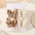 Set de 4 elegantes pinzas de mariposa con bordado de encaje y malla en blanco y marrón - 4 Piezas/Paquete / Blanco Marrón (4D)