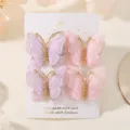 Juego de 4 lindos clips para el cabello de mariposa con encaje rosa y lila para niñas - 4 Piezas/Pack / Rosa Púrpura (4E)
