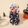 Set of Halloween grosgrain ribbon hair bow clips featuring ghost and pumpkin patterns - Halloween Classic Elements Mixed Style (4B) / Set of 4 / Multicolor