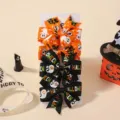 Handmade Halloween grosgrain ribbon hair bows set with festive ghost and cat patterns - Orange Black Cat Ghost and Black Happy Halloween Style (4D) / Set of 4 / Orange And Black