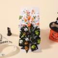 Halloween themed grosgrain ribbon hair bow clips set featuring ghost and pumpkin patterns - Pumpkin and Neon Green Ghost Skull Style (4E) / Set of 4 / Orange And Black