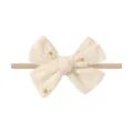 Crème baby hoofdband met geborduurde strik en zachte nylon elastische band - Cream Embroidery (2998-19)