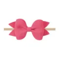 Diadema para bebé con lazo rosa de lino y banda elástica de nailon fina para niñas - Lazo de 8.5cm / Rosa rojo