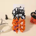 Halloween themed grosgrain ribbon hair bow set with ghost and spooky prints - Black Ghost and Orange Cute Spooky Style (4G) / 2 Pcs/Set / Black And Orange