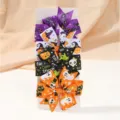 Colorful set of 5 Halloween grosgrain ribbon hair bow clips with spooky patterns - Halloween Mixed Elements Bow Style (4H) / 5 Pieces / Multicolor Mixed